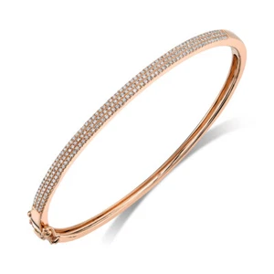 0.62 CT 14K Rose Gold Natural Round Cut Diamond Pave Bangle Bracelet Medium - Picture 1 of 5