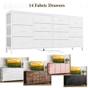 14 Fabric Drawer Dresser 63 Inch Dresser TV Stand with Power Outlet for 75 In TV - Picture 1 of 17