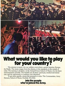Anuncio impreso 1978 de reclutador de banda del ejército Escuela de música de las Fuerzas Armadas - Imagen 1 de 2