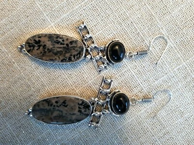 Sterling silver, Jasper and Onyx earrings  - Image 1 of 2