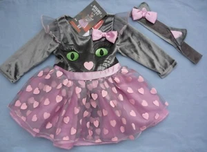 Baby Girls Grey Velvet Pink Tutu CAT Fancy Dressing Up Halloween Costume Outfit - Picture 1 of 4