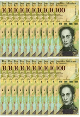 VENEZUELA BOLIVARES 20 X 100000 (100,000) P-NEW UNC LOT 20 PCS Total + BONUS - Image 1 of 4