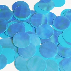 Round Flat Sequin 30mm Sky Blue Rainbow Iris Opaque Glossy Back Reversible - Picture 1 of 2