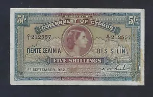 CYPRUS 5 SHILLINGS 1952 P-30 VF RARE ENGLAND - Picture 1 of 2