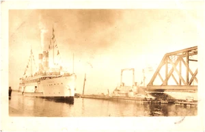 Passenger Steamship in Welland Canal Ontario Canada 1928 RPPC Postcard Photo . - Picture 1 of 2