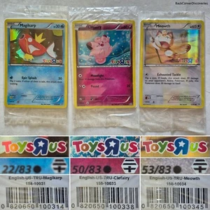 3 cartas nuevas en paquete de JCC Pokémon Toys R Us: Magikarp 22/83 + Clefairy 50/83 + Meowth 53/83 - Imagen 1 de 16
