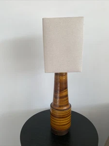 MCM Mid-Century Modern Striped Glazed Ceramic Table Lamp Brown Orange Conical - Picture 1 of 12