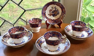 ANTIQUE ORIGINAL SPODE IMPERIAL FROG PATTERN 4 CUPS & SAUCERS #3248 BEAUTIFUL VG - Picture 1 of 8