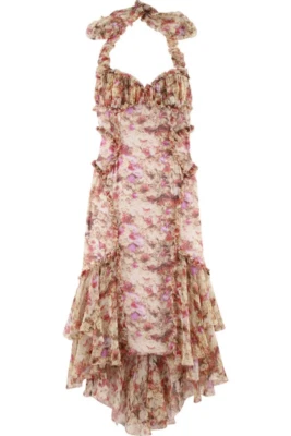 NWT $3700 Zac Posen siren floral silk chiffon halter neck dress sz6 - Image 1 of 4