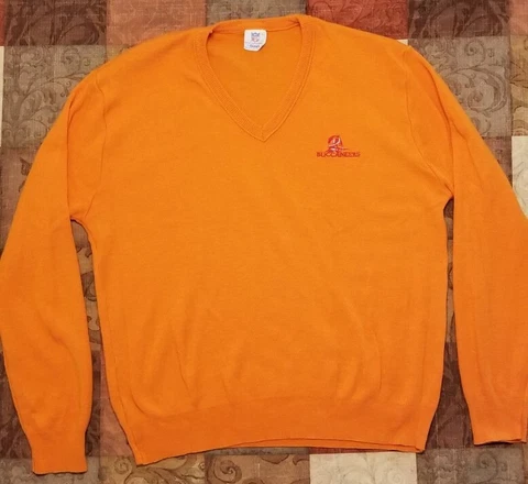 RARE VINTAGE 80s Tampa Bay Buccaneers Orange V-Neck Sweater Small NFL Garan USA Cover