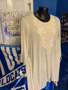 Womens 2X long tunic top In Khaki W / Embroidered Neckline And Front By Maurices - Picture 1 of 3