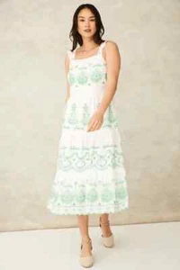 F&F White with Green Contrast Embroidery  midi dress size 22 BNWTS was £35 - Picture 1 of 19