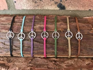 PEACE BRACELET PEACE SIGN CORD BRACELET HIPPY BOHO FESTIVAL ADJUSTABLE UK - Picture 1 of 9