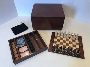 1997 Bombay Game Box Checkers Chess Playing Cards In Beautiful Cherry Wood Box - Picture 1 of 11