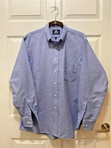 Camicia uomo Oxford antirughe con bottoni 16 34/35 Stafford check blu USA - Foto 1 di 8