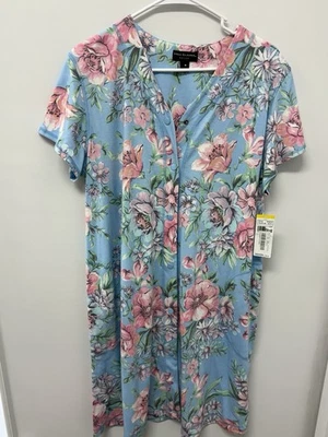 NWT Miss Elaine Relax Blue Flowers Short Sleeve Nightgown Medium 38" - Image 1 of 4