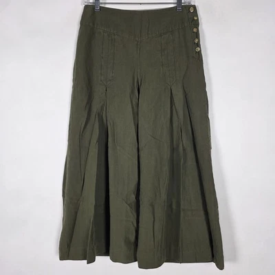 Elevenses Anthropologie Boho Wide Leg Silk Cotton Blend Womens Sz 2 Green Pants - Image 1 of 4