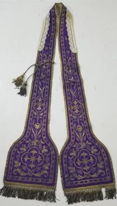 Antique Exquisite 19thC Silver Metallic Embroidered Church Priest Stole 220x28cm - Picture 1 of 12