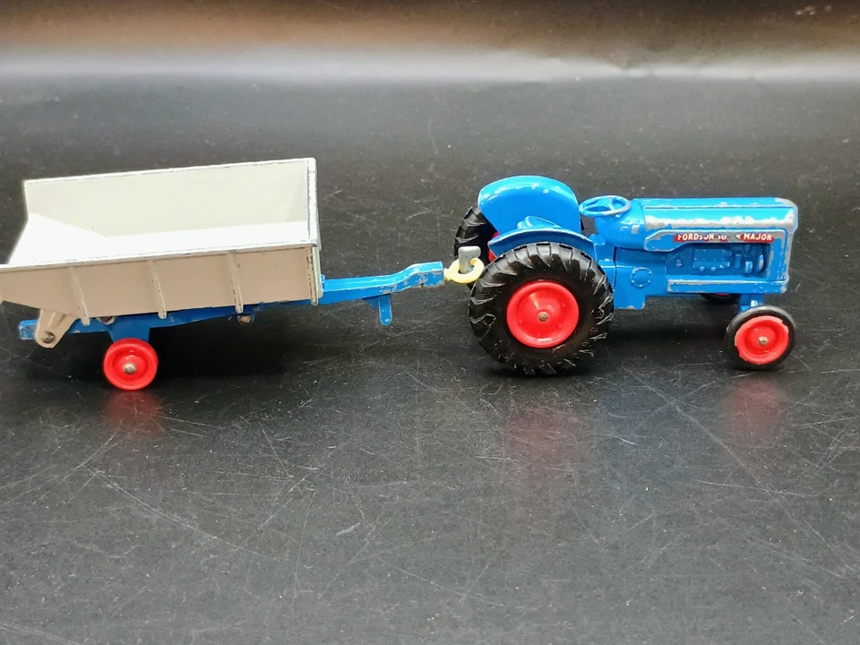 Vtg Matchbox King-Size Blue K-11 Fordson Tractor & Farm Trailer 1960s  England - Image 1 of 4