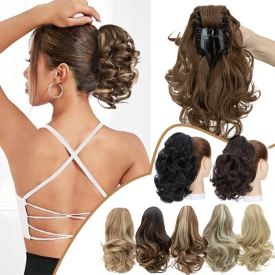 Short Claw Ponytail Piece Clip in on Pony Tail Hair Extensions Real as Human US - Image 1 of 4