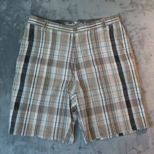 PARADISE COLLECTION Shorts Mens 34 Beige Tan Plaid Cotton Bermuda Pockets Golf - Picture 1 of 11