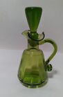 Olive Green Blown Art Glass Cruet & Stopper Pontil 7? Tall Vintage