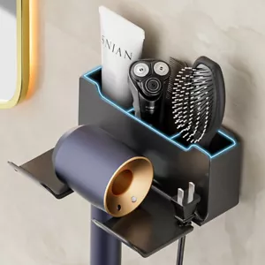 Bathroom Hair Dryer Storage Organizer Rack Comb Holder Wall Mounted Stand Shelve - Imagen 1 de 10