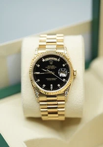 Rolex Day-Date 36mm Factory Diamond Shoulders & Factory Black Diamond Dial 18338 - Picture 1 of 8