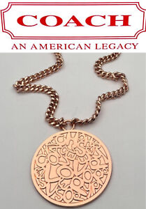 COACH Vintage Loves Heart Poppy Medallion Rose Gold Short Chain Necklace Gift