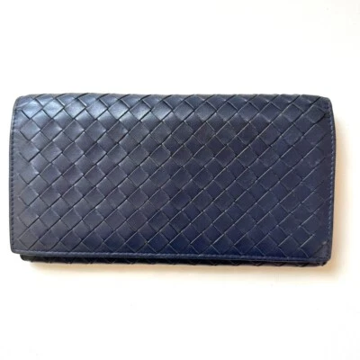 Cartera Larga BOTTEGA VENETA Cuero Auténtico Intrecciato Azul Marino Foto 1 de 4