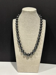 Vintage Graphite Gray Hematite Mineral Gemstone Beaded 20” Necklace 18K Gold - Picture 1 of 14