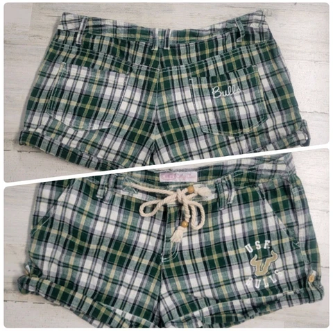 USF South Florida Bulls Short Women 13 Green Plaid College Classics Teamwear Cover