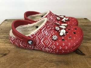 Crocs Classic Lined Holiday Christmas Charm Clogs Red Women’s Size 6 - Men’s 4 - Picture 1 of 6