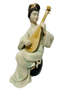 Geisha Porcelain Asian Sculpture Figurine Japan Female Guitar Player 6” Tall - Picture 1 of 11