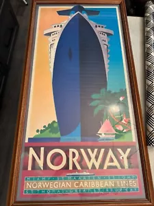 Dennis Vintage Vintage Framed 1980s Norwegian Cruise Line Travel Poster - Picture 1 of 24