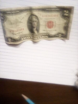 1963 a 2 dollar bill red seal. Printing error, a very rare banknote. - Image 1 of 2