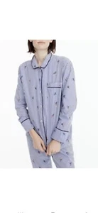 NEW J.Crew Striped Blue White Long Sleeve PJ Set Women Skier Print Large - Picture 1 of 16