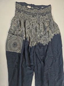 Harem Pants Womans Black L/ XL Yoga Boho Paisley Elastic Waist Ankle Festival - Picture 1 of 5