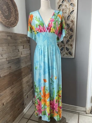 Maxi Vestido Floral Tropical en Azul Claro Talla M Foto 1 de 4