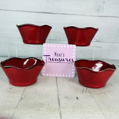 Southern Living at Home CINNABAR Portugal Red Ruffle Stoneware Tidbit Bowl Set 4 - Image 1 of 4