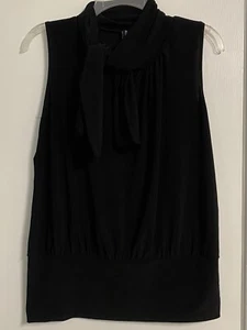 Womens Jason Maxwell Black Sleeveless Business Casual Blouse Top Shirt Neck Tie - Picture 1 of 7