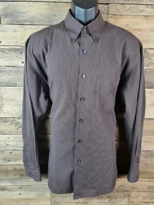 Van Heusen Button Down Shirt Men Size Large Brown Striped Chest 48" Length 29.5" - Picture 1 of 7