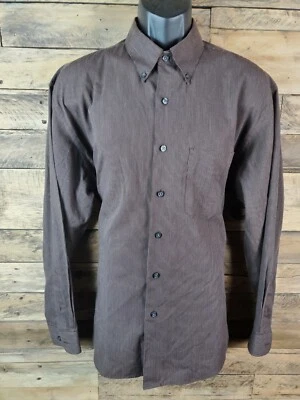 Van Heusen Button Down Shirt Men Size Large Brown Striped Chest 48" Length 29.5" - Image 1 of 4