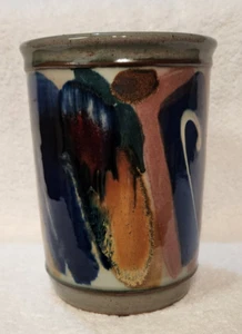 Glenn Gage NC Studio Art Pottery Utensil Holder Vase Abstract Colorful Signed 7" - Picture 1 of 7