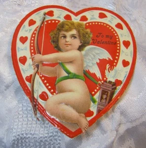 Antique Embossed Valentine's Day Valentine Greetings Card Heart Cupid Victorian - Picture 1 of 2