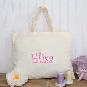 Personalized Embroidered 100% Cotton Canvas Tote Bags - 12" x 16" - 6 Colors - Bild 1 von 17