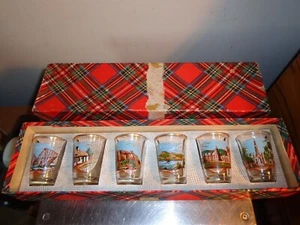Vintage Scotland Travel Gold Rim Shot Glasses 6 Pc In Box - Bild 1 von 6