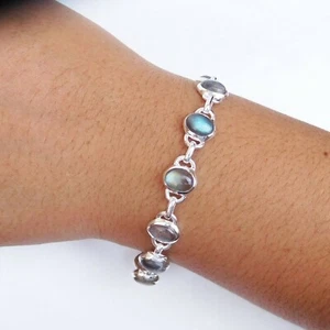 Wholesale 925 Sterling Silver Labradorite Bracelet, Natural Labradorite -B035 - Picture 1 of 3