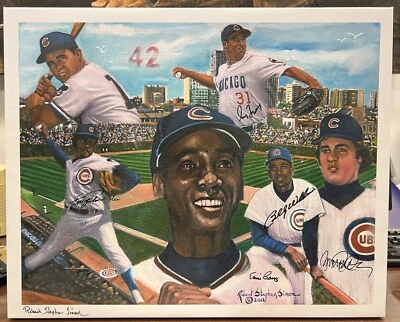 Cubs Legends Signed Robert Stephen Simon Canvas Beckett Maddux Banks Sandberg L3 - Image 1 of 4