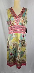 Nicole by Nicole Miller V-Ausschnitt Pastell Blumen Paisley Seide Satin Kleid Gr. 12 Neu mit Etikett - Bild 1 von 9